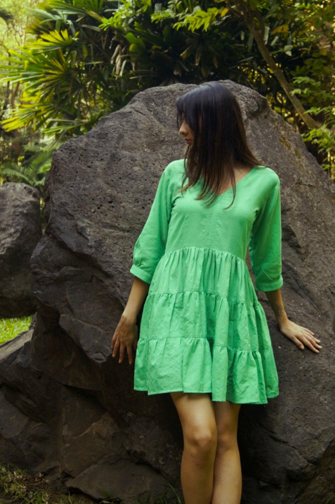 Handwoven Parakeet Drop Hem Dress