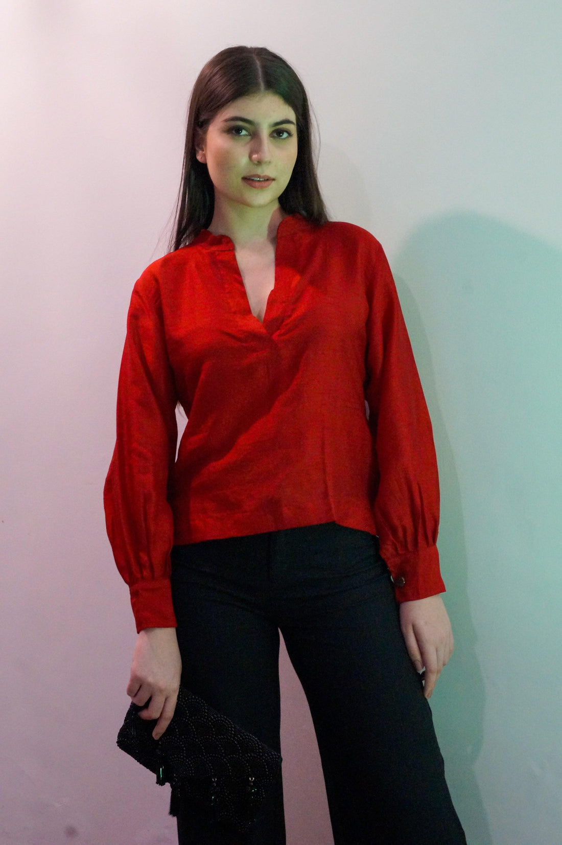 Handwoven Candy Red Silk Top