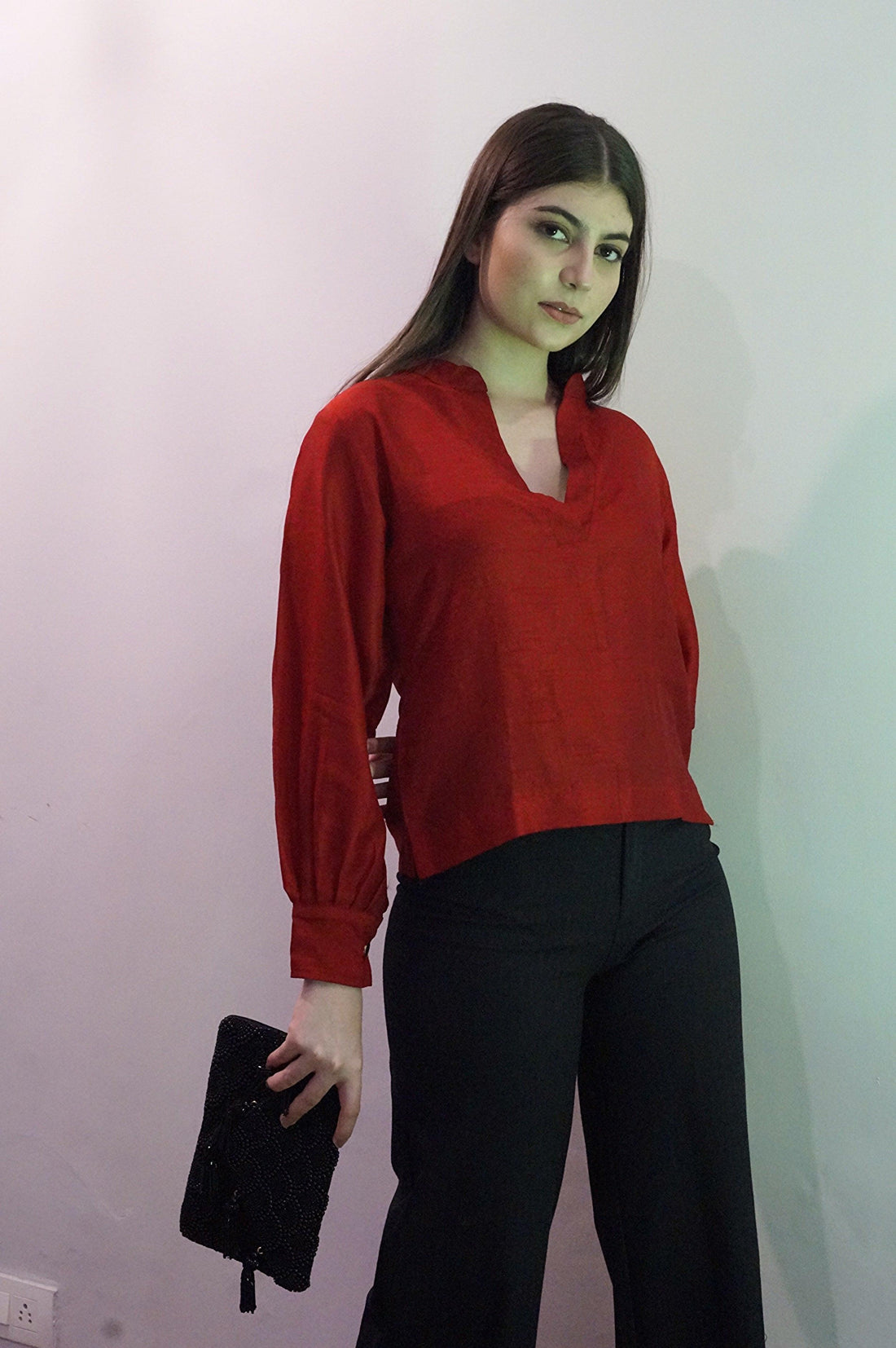 Handwoven Candy Red Silk Top
