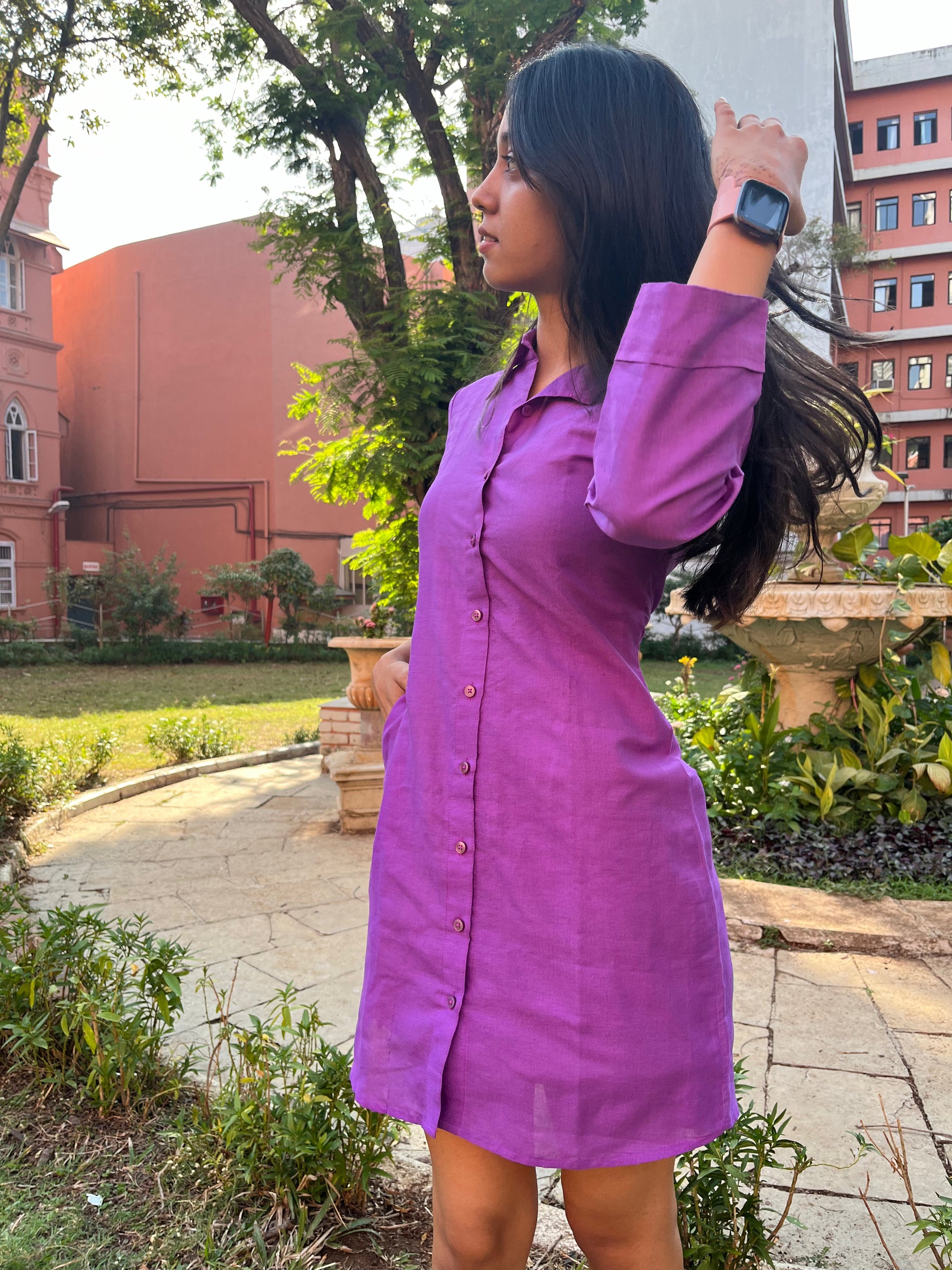 Handwoven Cotton Mulberry Silk Shirt Dress