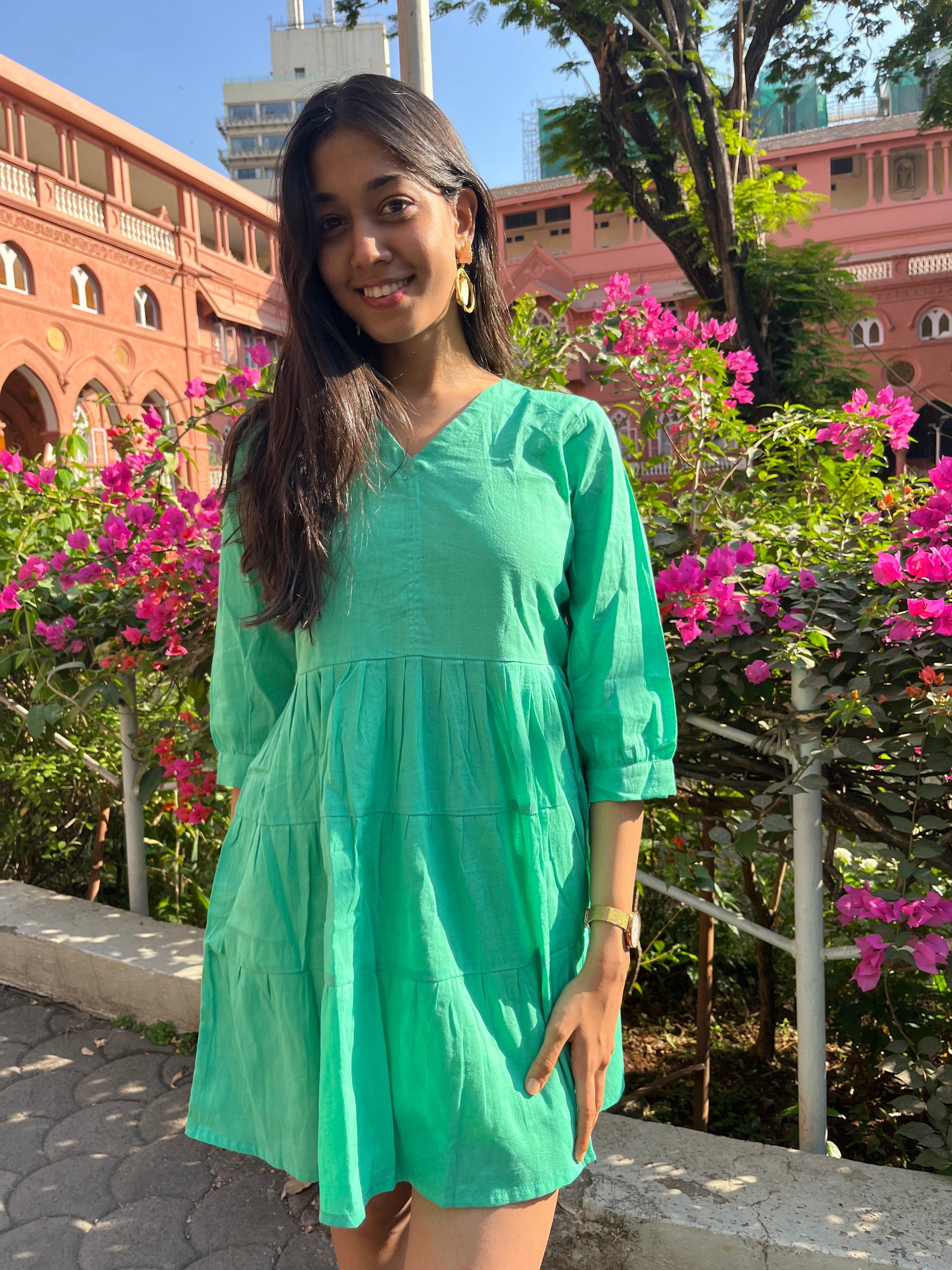 Handwoven Parakeet Drop Hem Dress