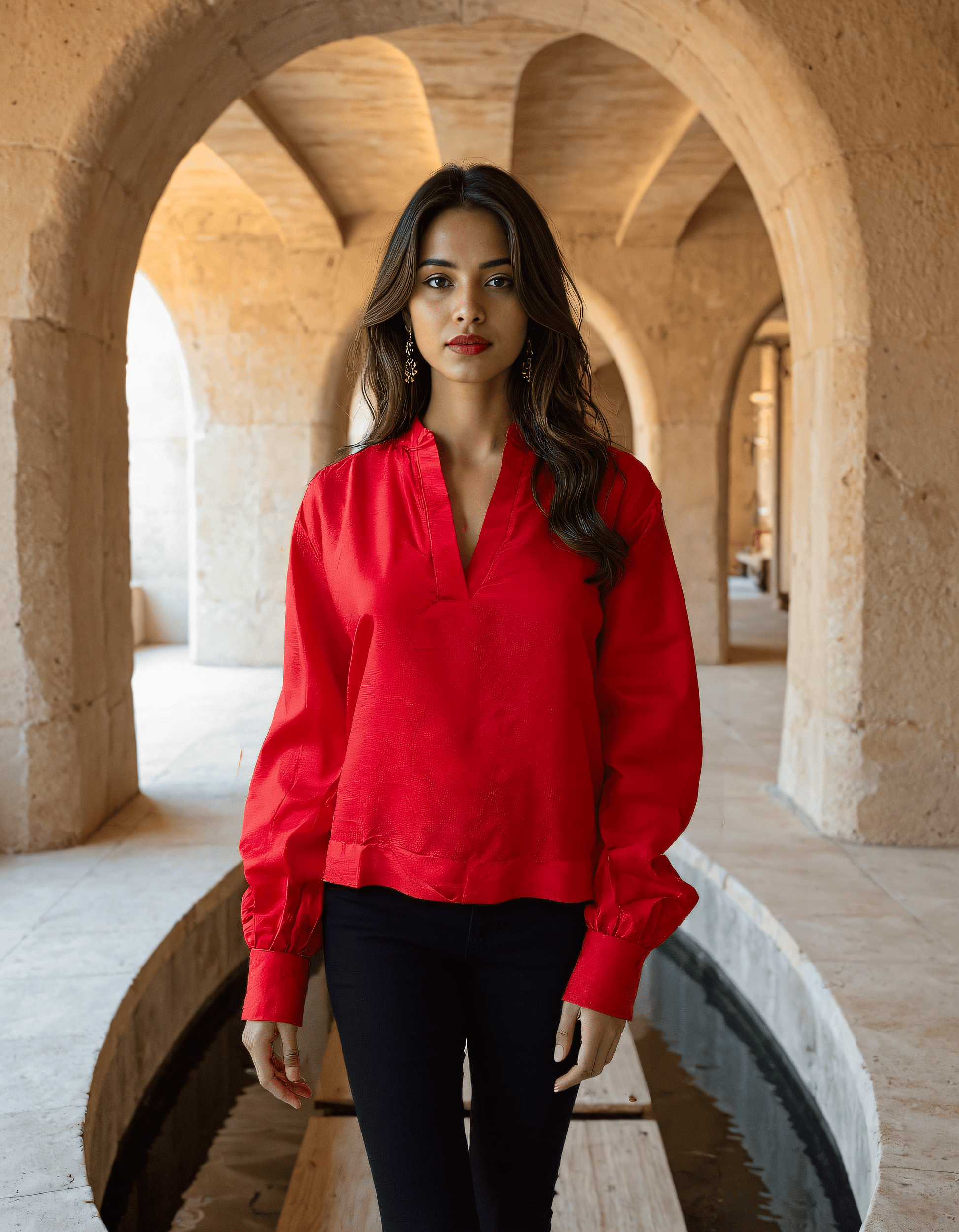 Handwoven Candy Red Silk Top