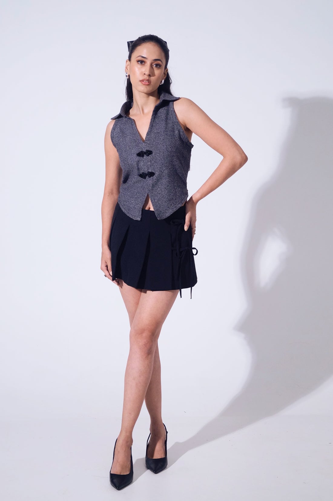 Handwoven wool Graphite Vest top