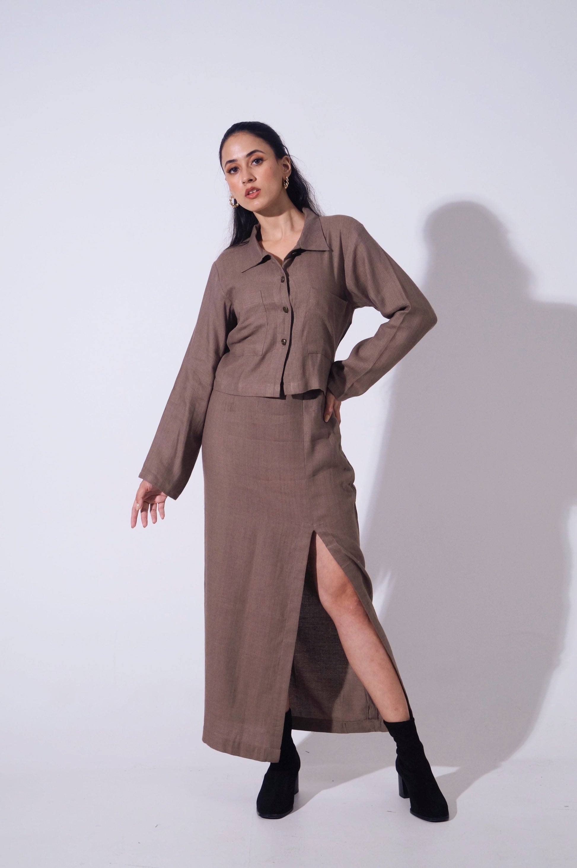 Handwoven Reverie Jute - Mocha Top & long skirt