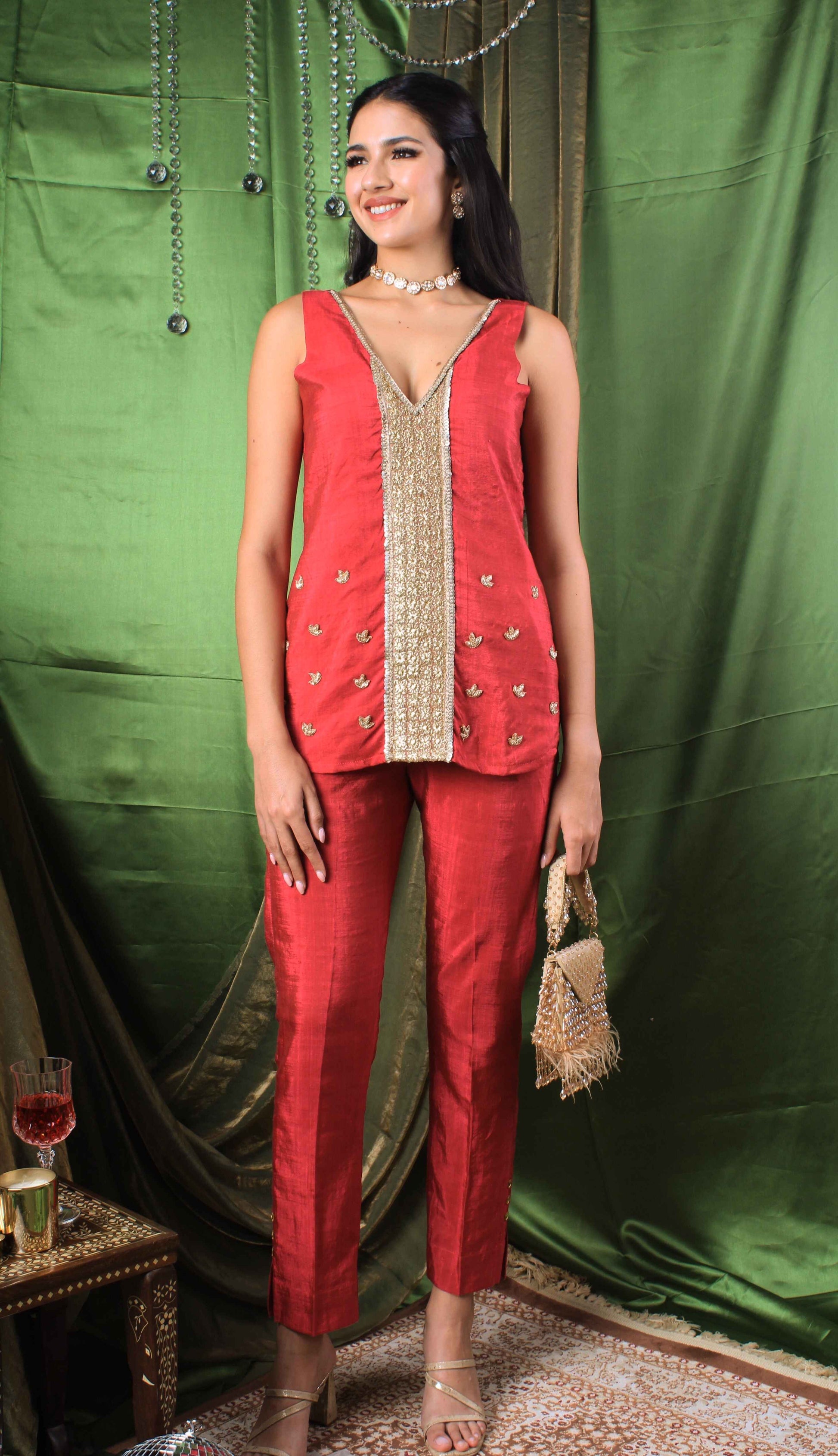 Handwoven Ruby Pink Silk Coord Set