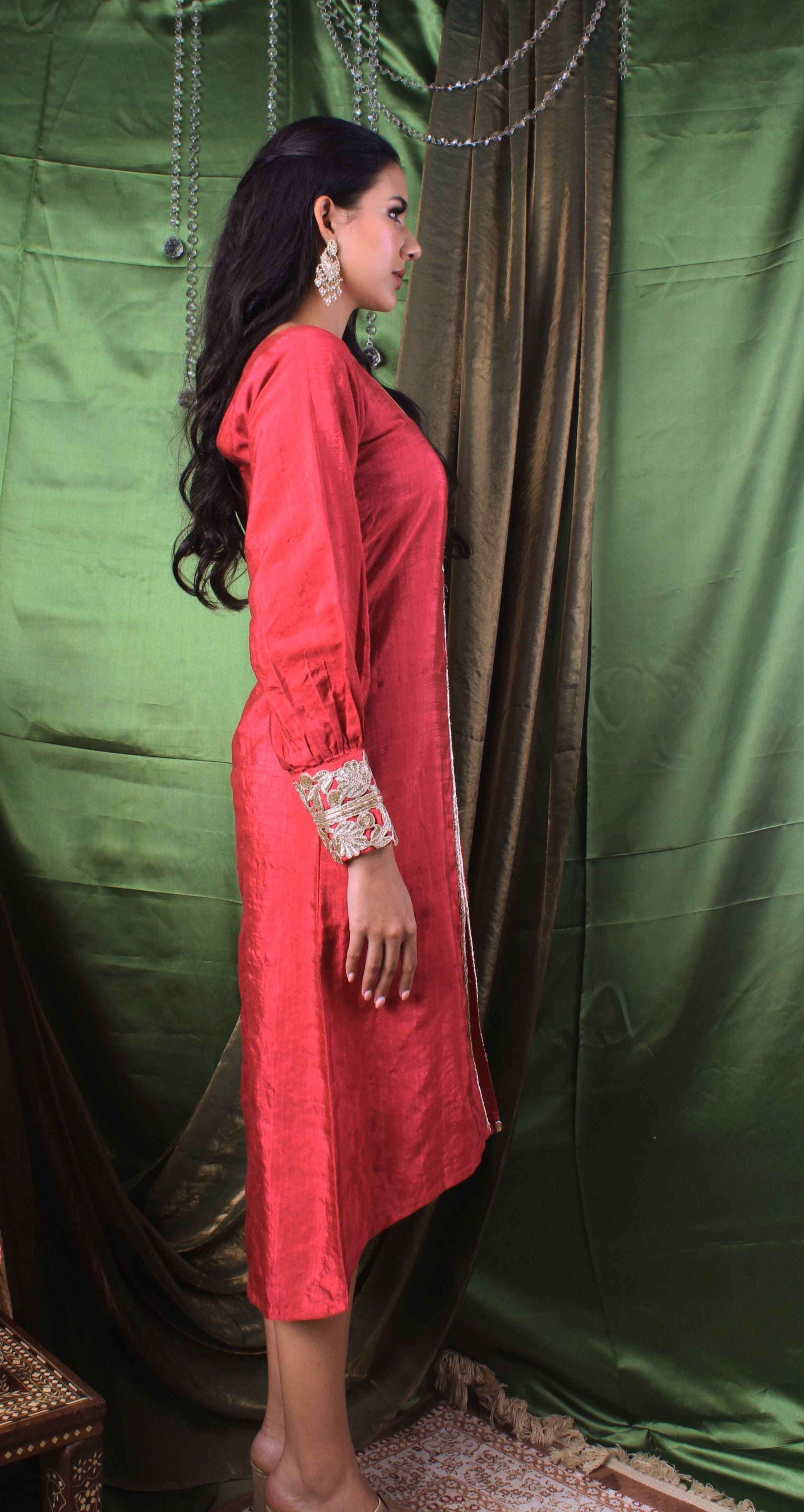 Handwoven Ruby Pink Silk Coord Set