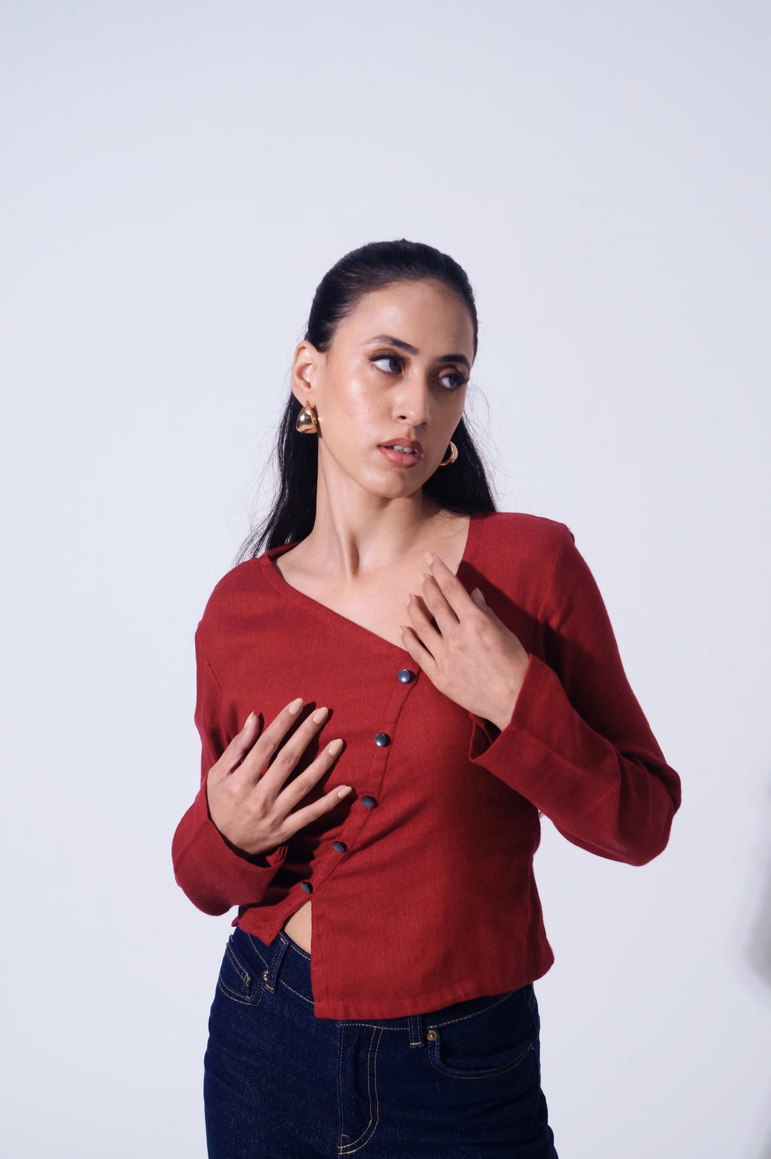 Handwoven Reverie Jute Abstract Top - Rouge