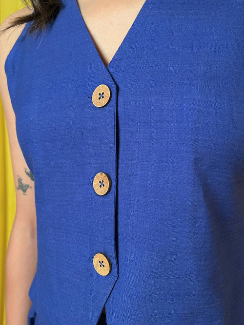 Cobalt Bloom - Handwoven Vest Top