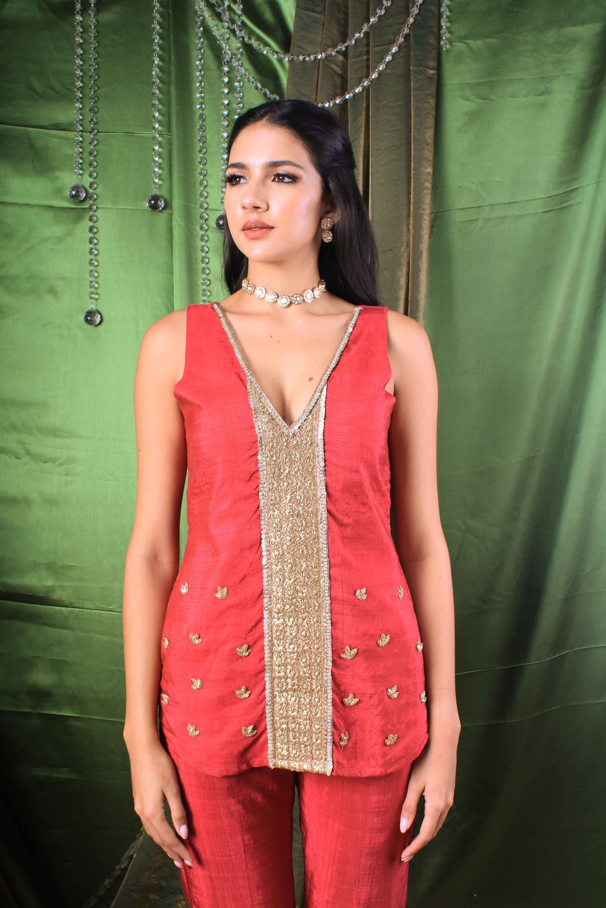 Handwoven Ruby Pink Silk Coord Set