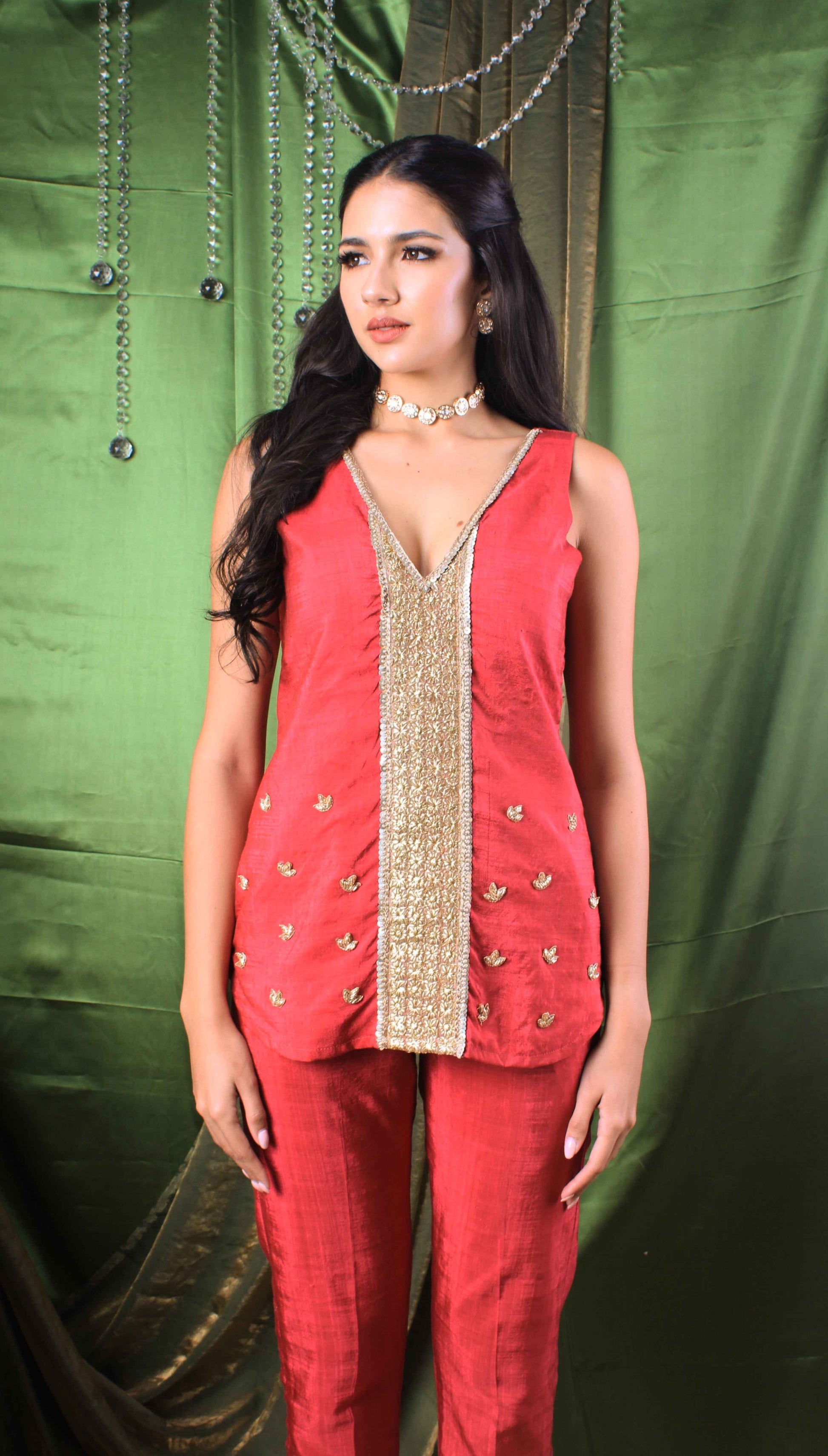 Handwoven Ruby Pink Silk Coord Set